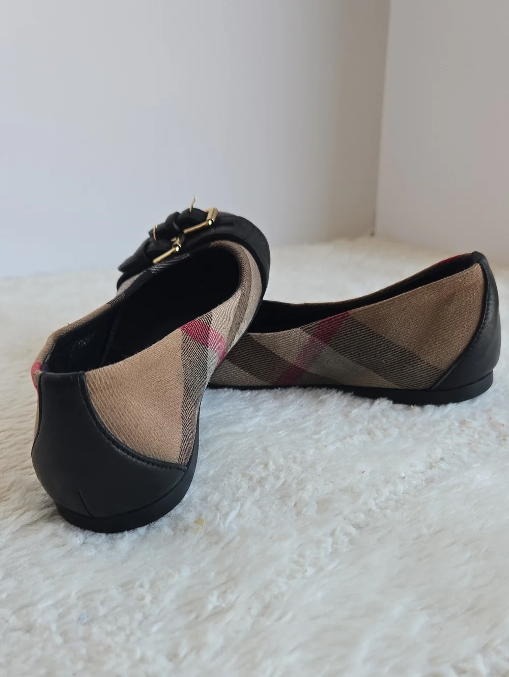 Burberry Classic Check Canvas & Leather Buckle Flats